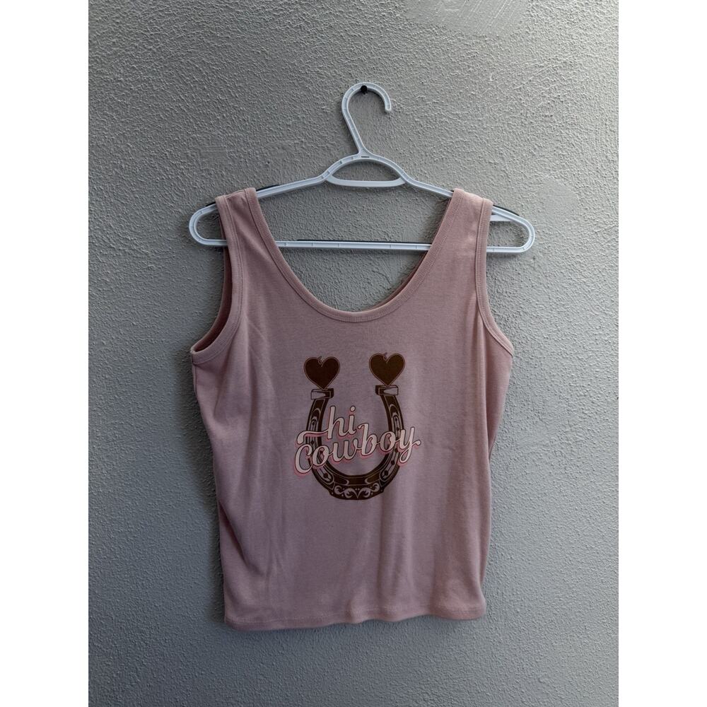 Obsessive Love Womens Tank Top Size XL Pink Graphic Hi Cowboy Horseshoe
